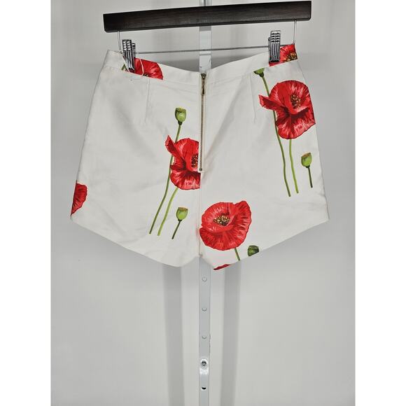 Banana USA Womens Sz S Poppy Flower Print Chino Shorts White Red NEW - Picture 5 of 5